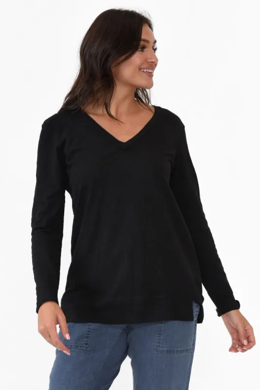 Leah Black Cotton Long Sleeve Tee sold by Blue Bungalow