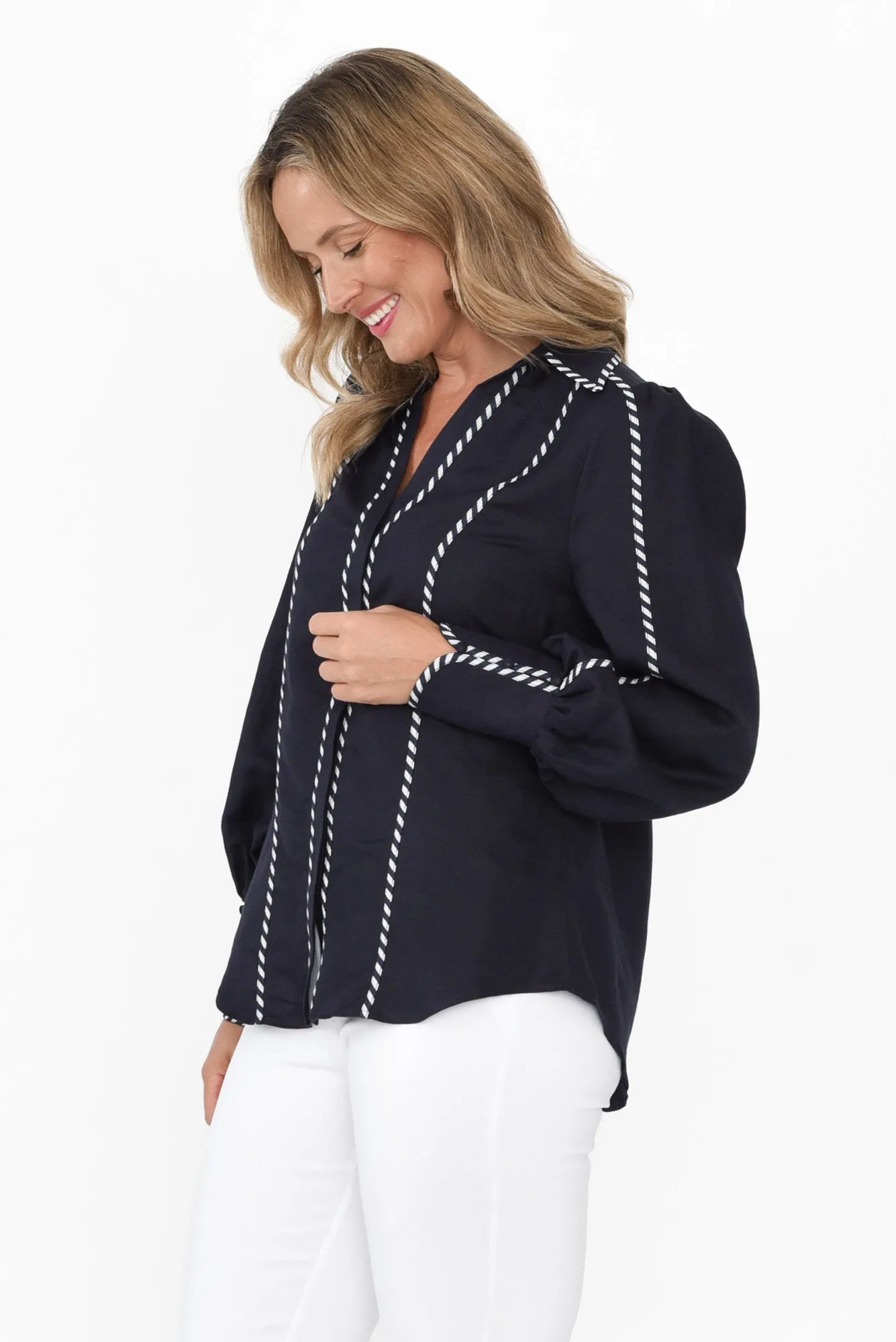 Pisces Navy Ink Linen Blend Shirt sold by Blue Bungalow product image thumbnail 3