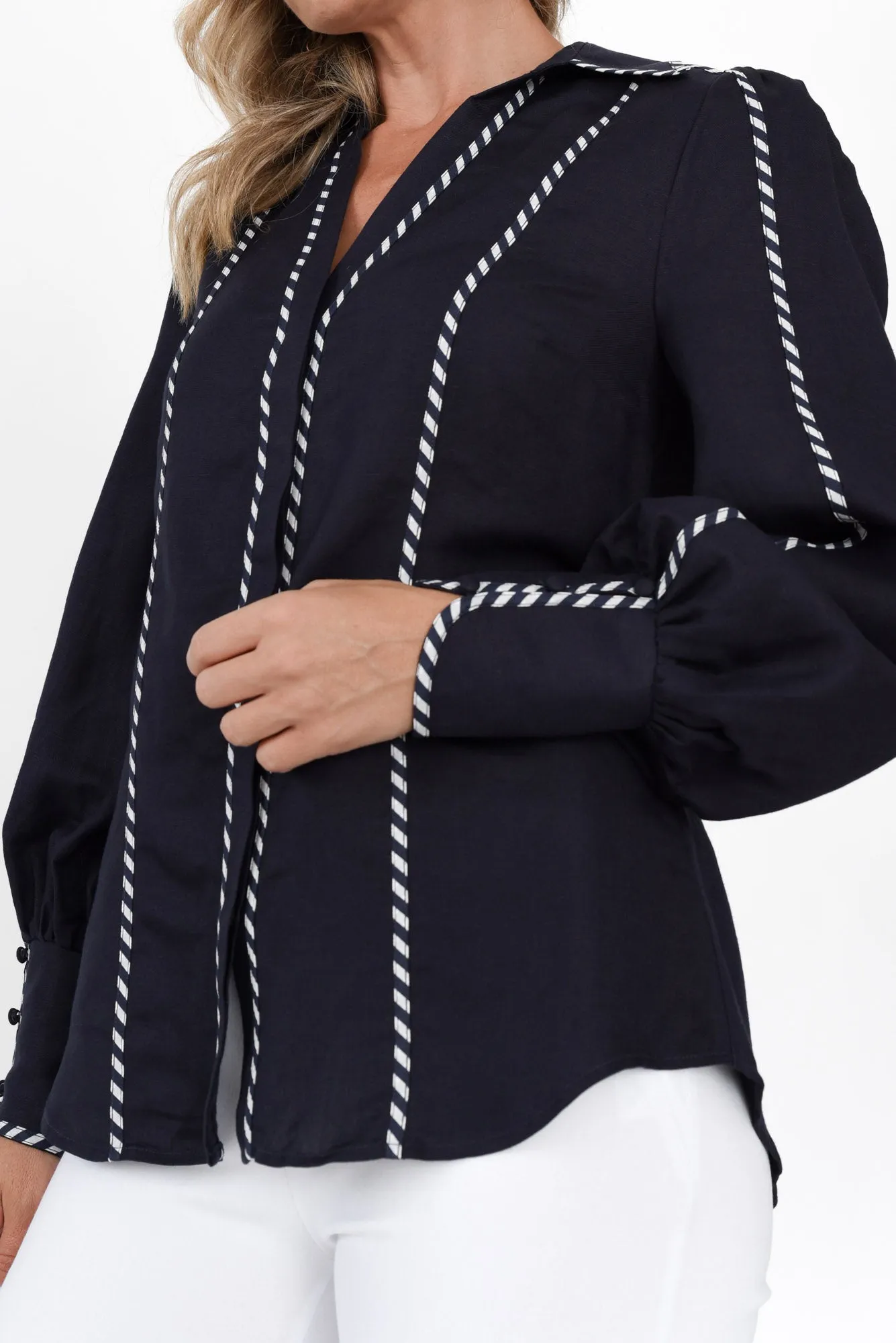 Pisces Navy Ink Linen Blend Shirt sold by Blue Bungalow product image thumbnail 5