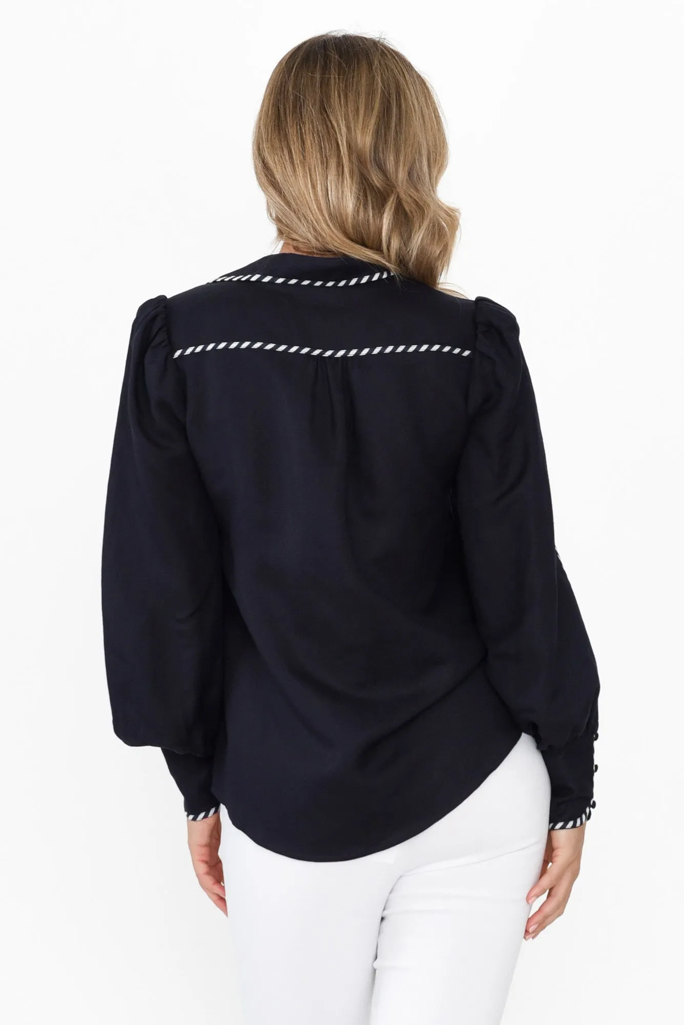 Pisces Navy Ink Linen Blend Shirt sold by Blue Bungalow product image thumbnail 4