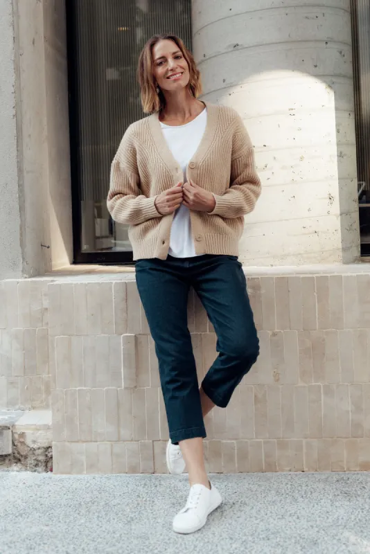 Shara Beige Knit Button Cardigan sold by Blue Bungalow