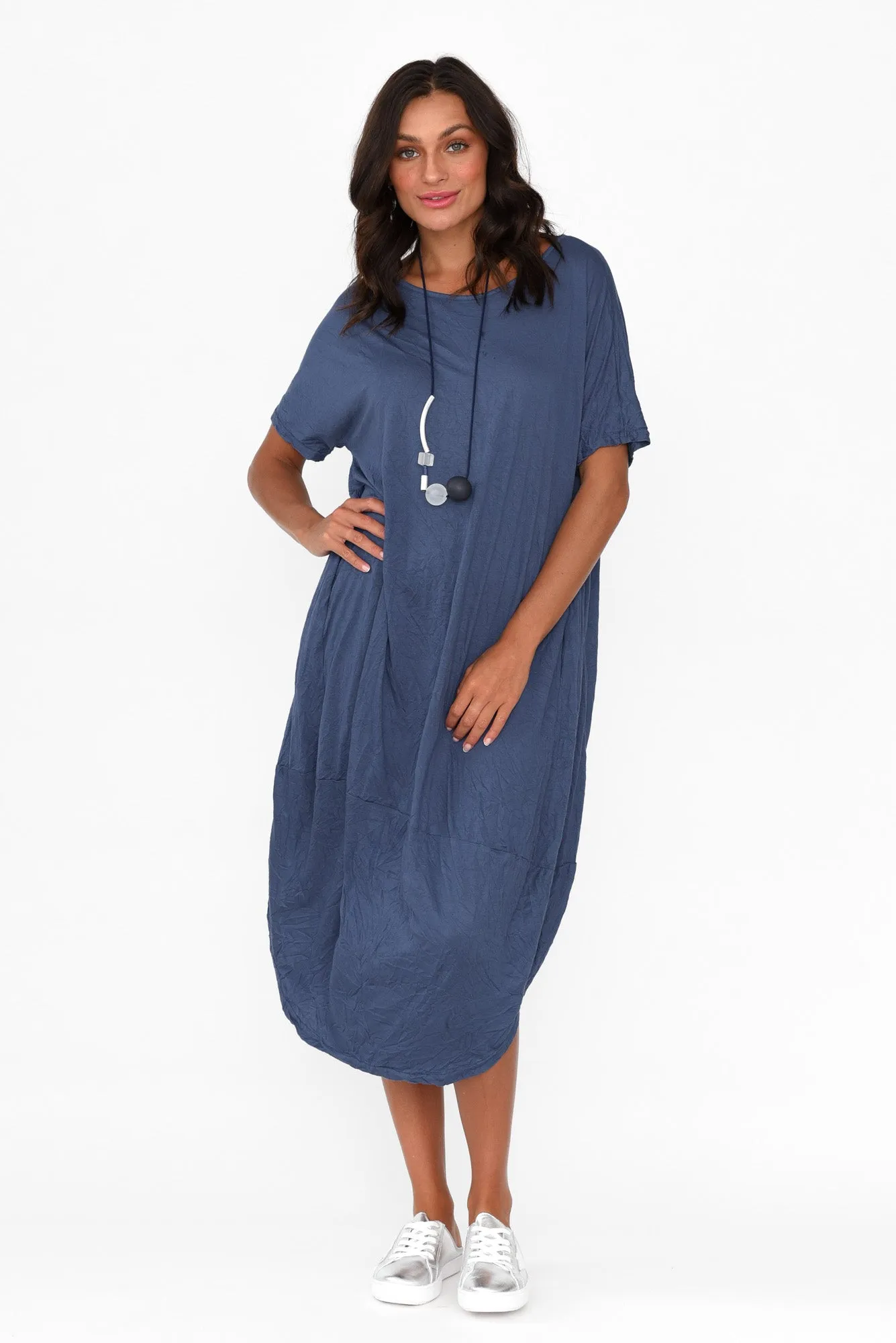Clemmie Navy Crinkle Cotton Dress sold by Blue Bungalow product image thumbnail 5
