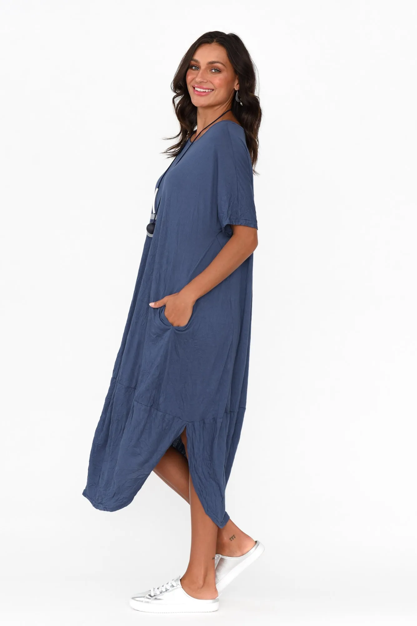 Clemmie Navy Crinkle Cotton Dress sold by Blue Bungalow product image thumbnail 3