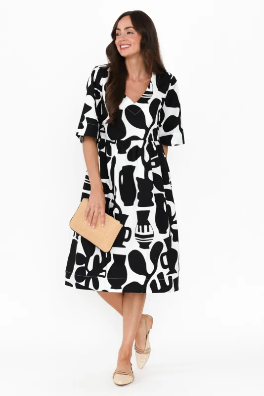 Brightside Black Abstract Cotton Dress sold by Blue Bungalow