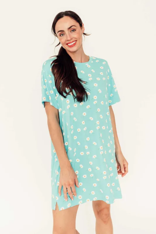 Collie Blue Daisy Bamboo Nightie sold by Blue Bungalow