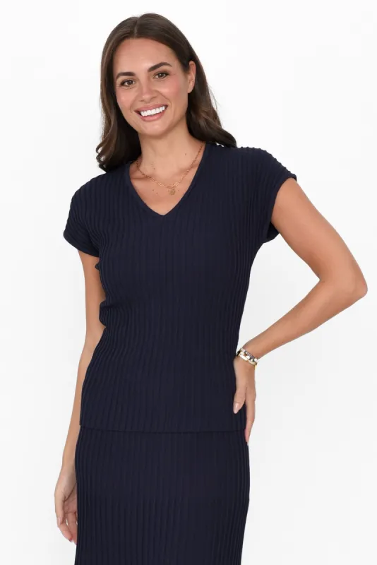 Wilkie Navy V Neck Knit Top sold by Blue Bungalow