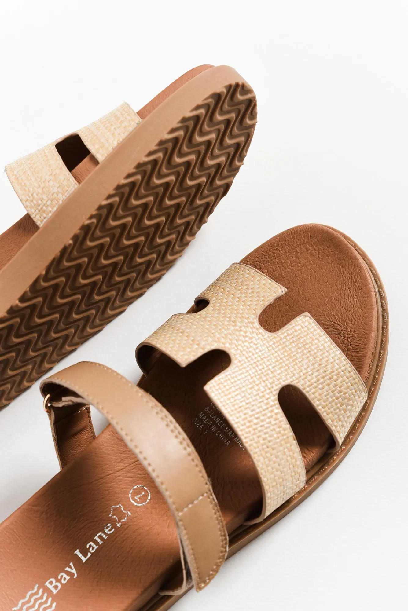 Malibu Natural Raffia Leather Velcro Slide sold by Blue Bungalow product image thumbnail 4