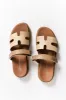 Malibu Natural Raffia Leather Velcro Slide sold by Blue Bungalow