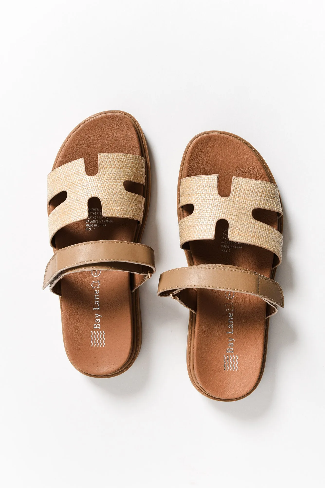 Malibu Natural Raffia Leather Velcro Slide sold by Blue Bungalow product image thumbnail 3