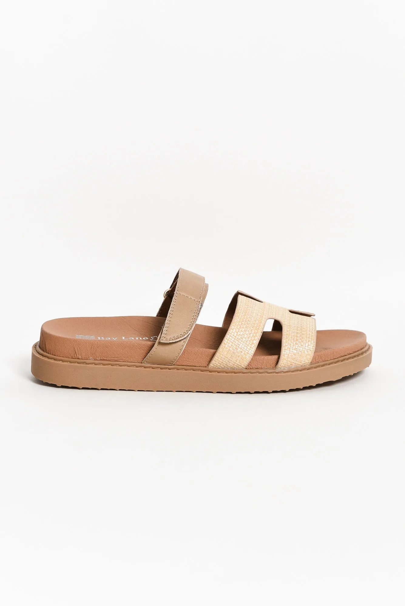 Malibu Natural Raffia Leather Velcro Slide sold by Blue Bungalow product image thumbnail 2