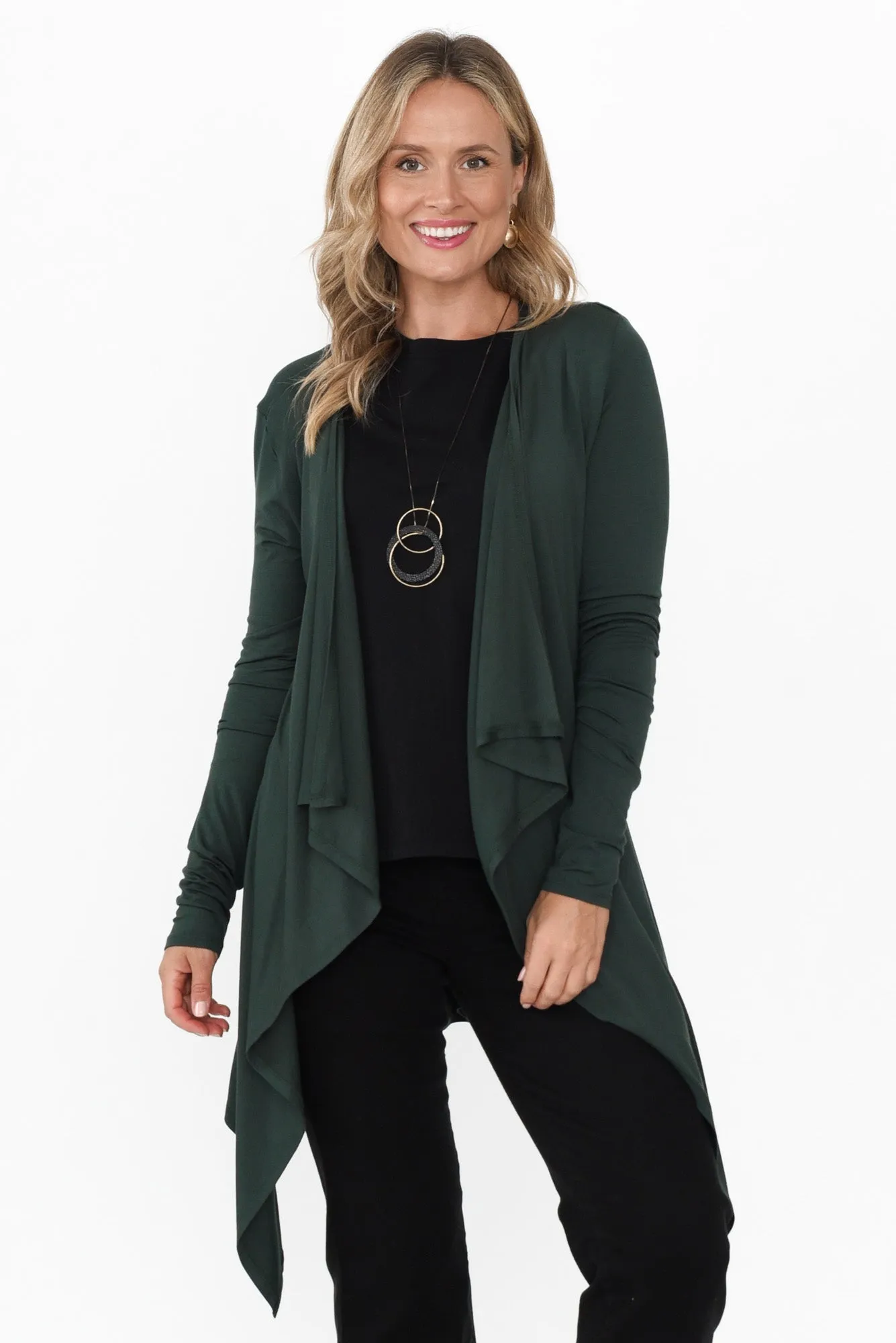 Dark Green Bamboo Waterfall Cardigan sold by Blue Bungalow product image thumbnail 2