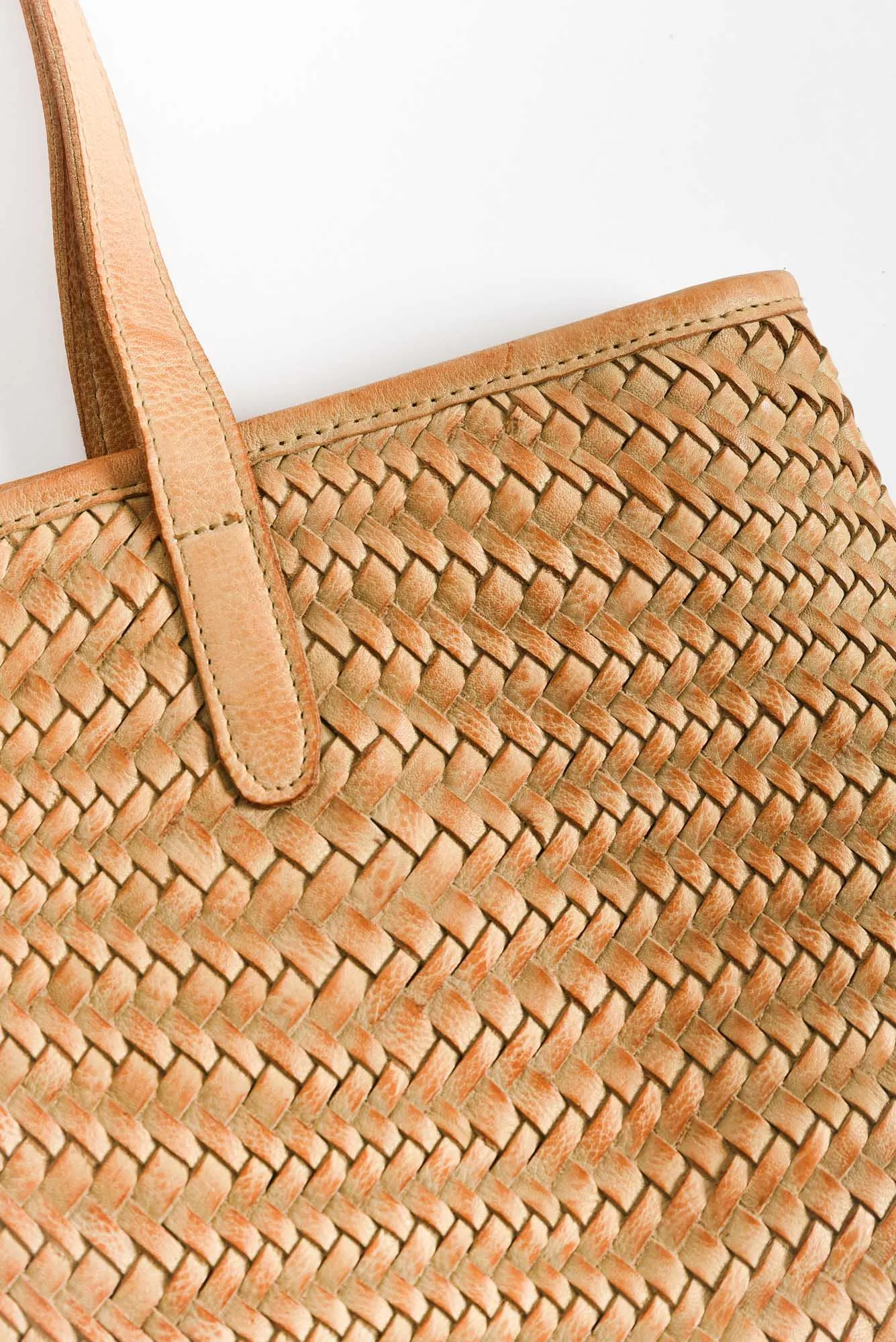 Amalfi Tan Leather Woven Tote Bag sold by Blue Bungalow product image thumbnail 5