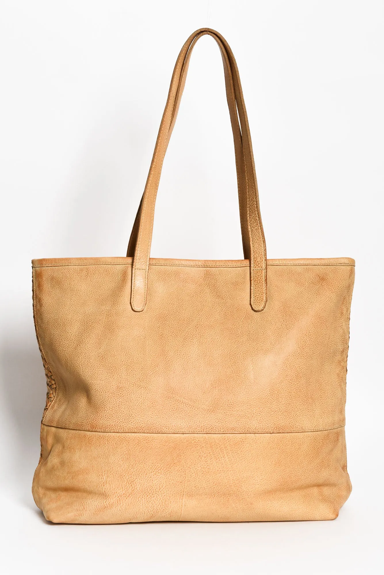 Amalfi Tan Leather Woven Tote Bag sold by Blue Bungalow product image thumbnail 2