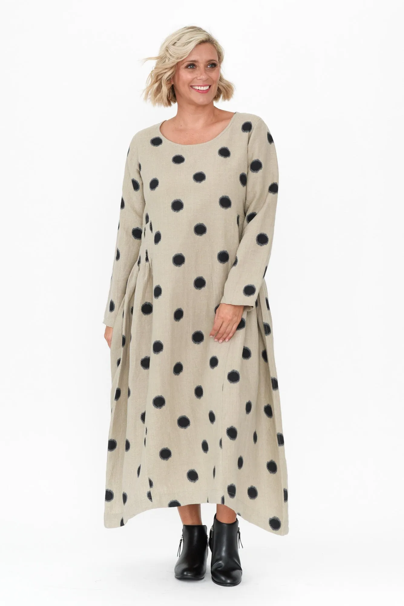 Alpine Navy Spot Cotton Linen Dress sold by Blue Bungalow product image thumbnail 2