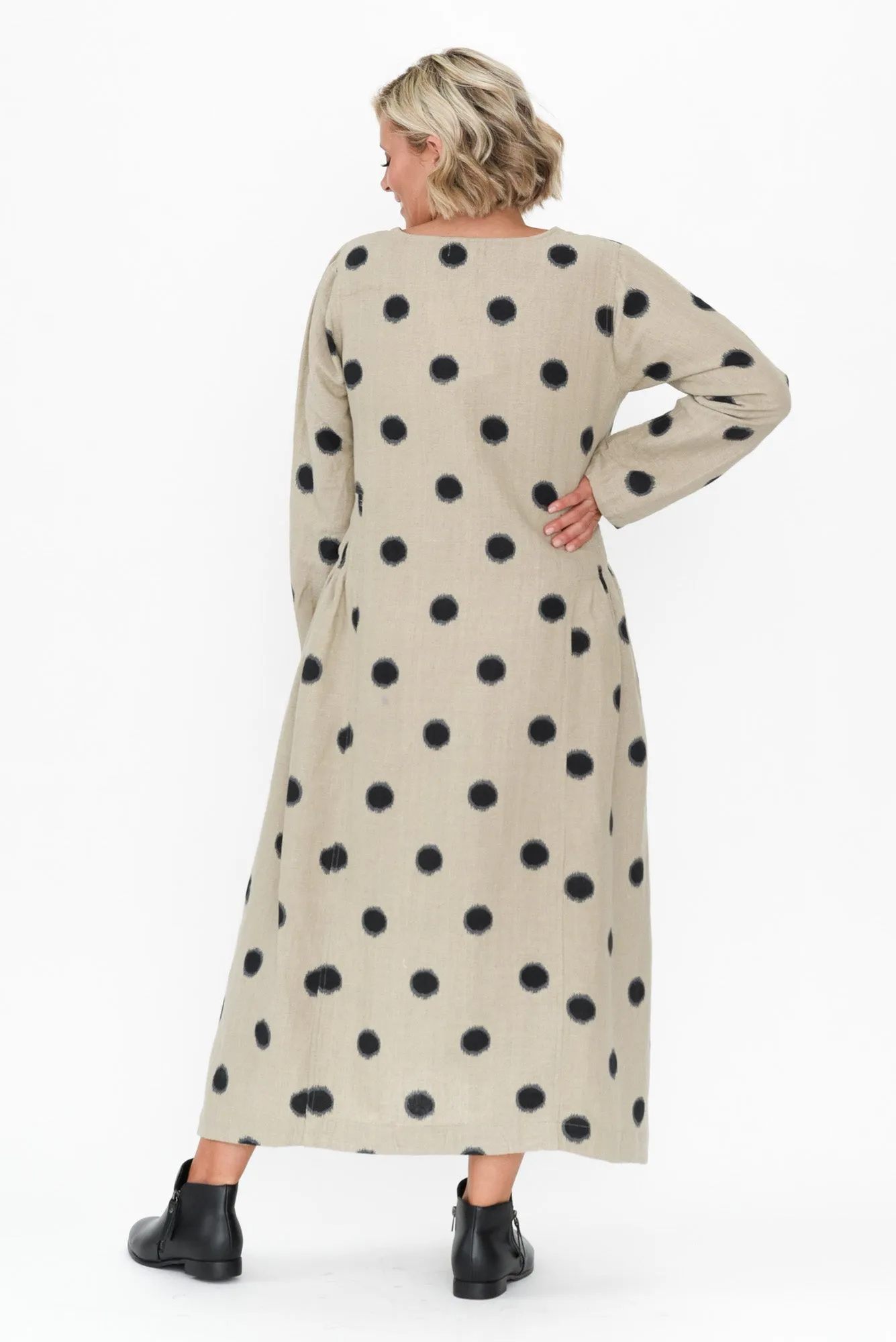 Alpine Navy Spot Cotton Linen Dress sold by Blue Bungalow product image thumbnail 4