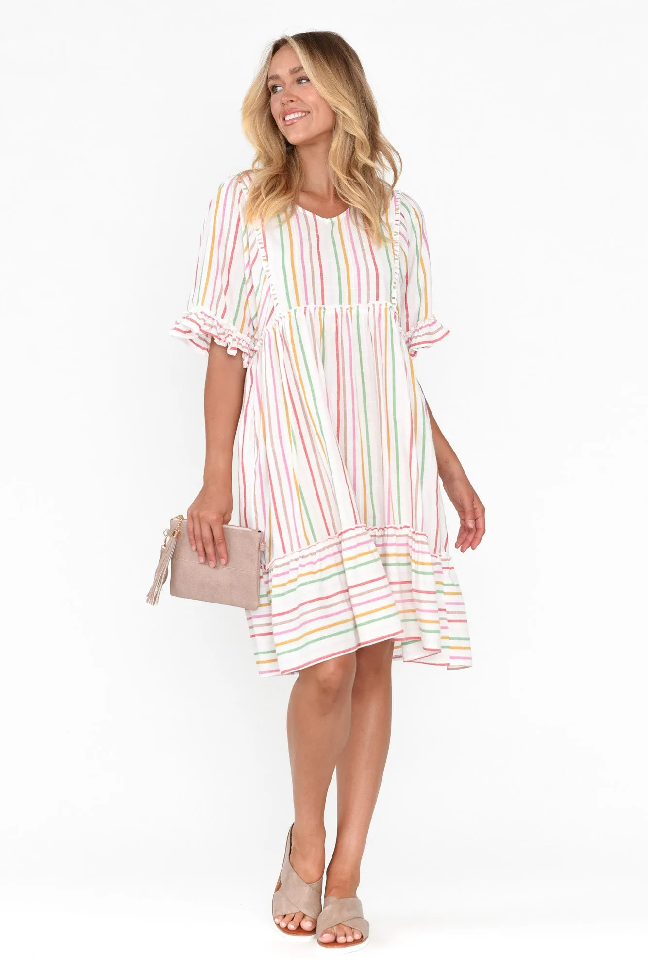 Jesper Multi Stripe Cotton Frill Dress sold by Blue Bungalow