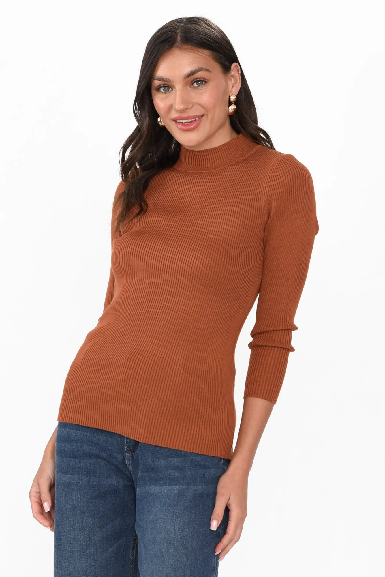 Laurina Tan Cotton Blend Ribbed Top sold by Blue Bungalow
