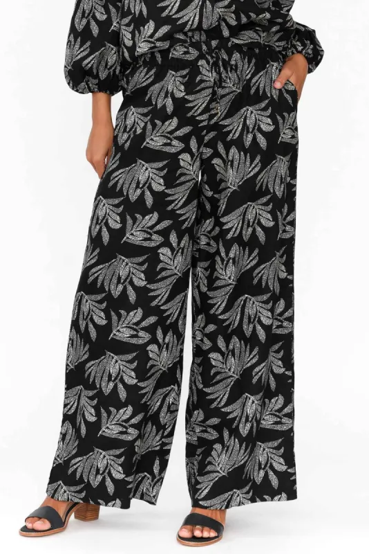 Eleri Black Palm Linen Wide Leg Pants sold by Blue Bungalow