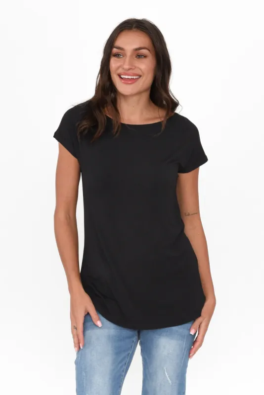 Pia Black Bamboo Boatneck Tee sold by Blue Bungalow