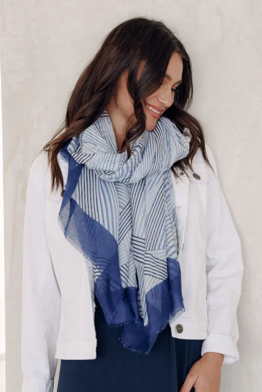 Claret Navy Stripe Scarf sold by Blue Bungalow