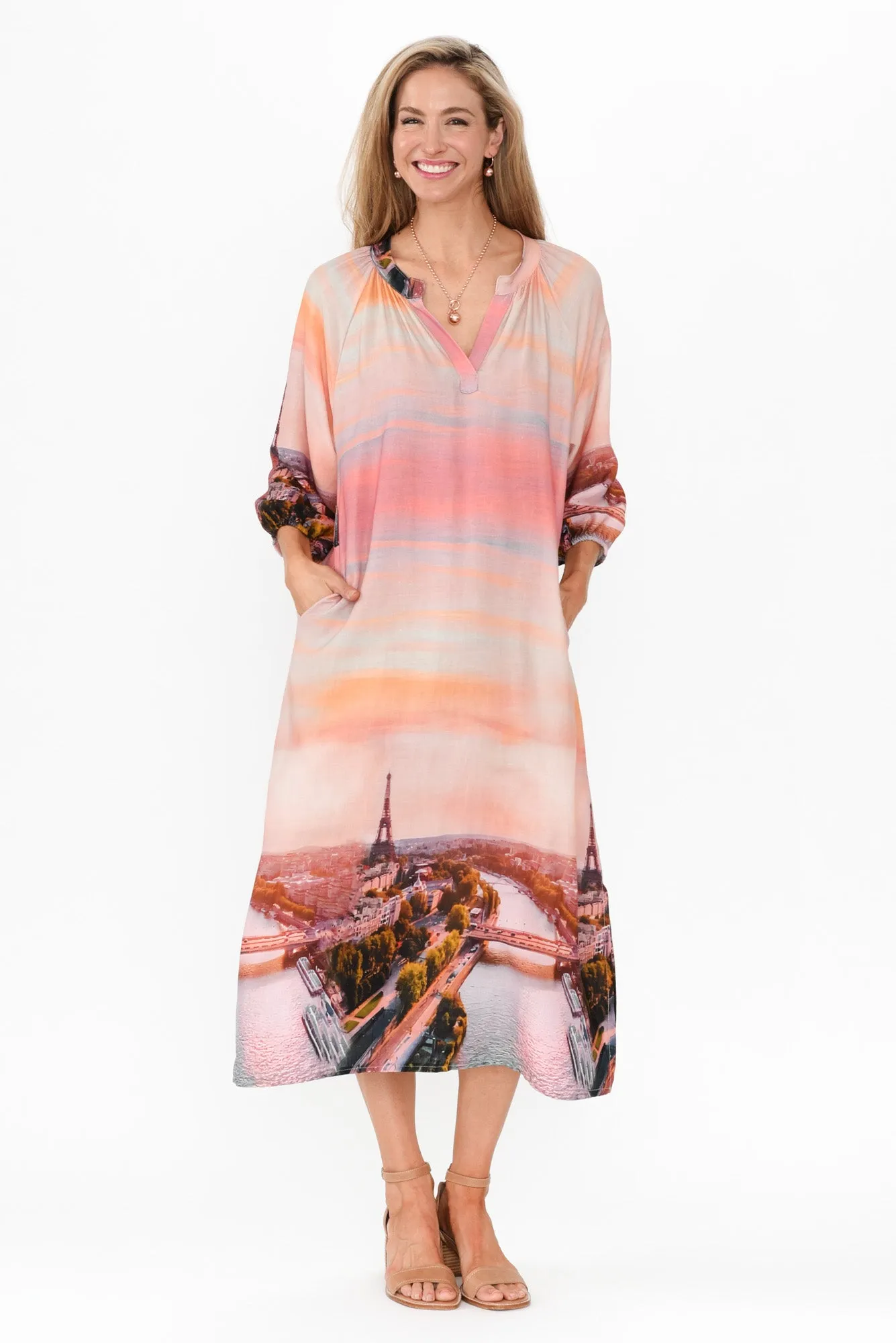 Dianna Pink Paris Linen Blend Dress sold by Blue Bungalow product image thumbnail 2