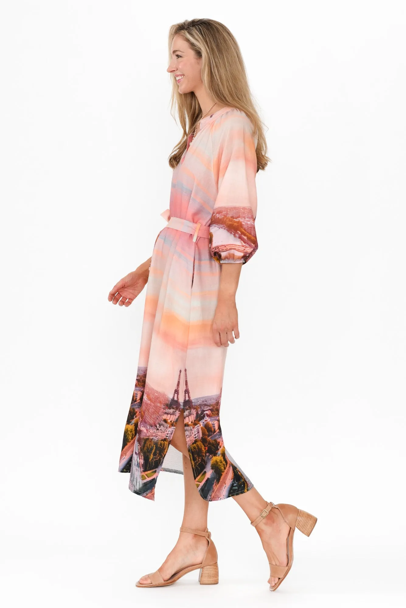 Dianna Pink Paris Linen Blend Dress sold by Blue Bungalow product image thumbnail 3