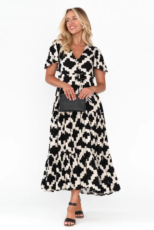 Adda Black Geo Button Tier Dress sold by Blue Bungalow