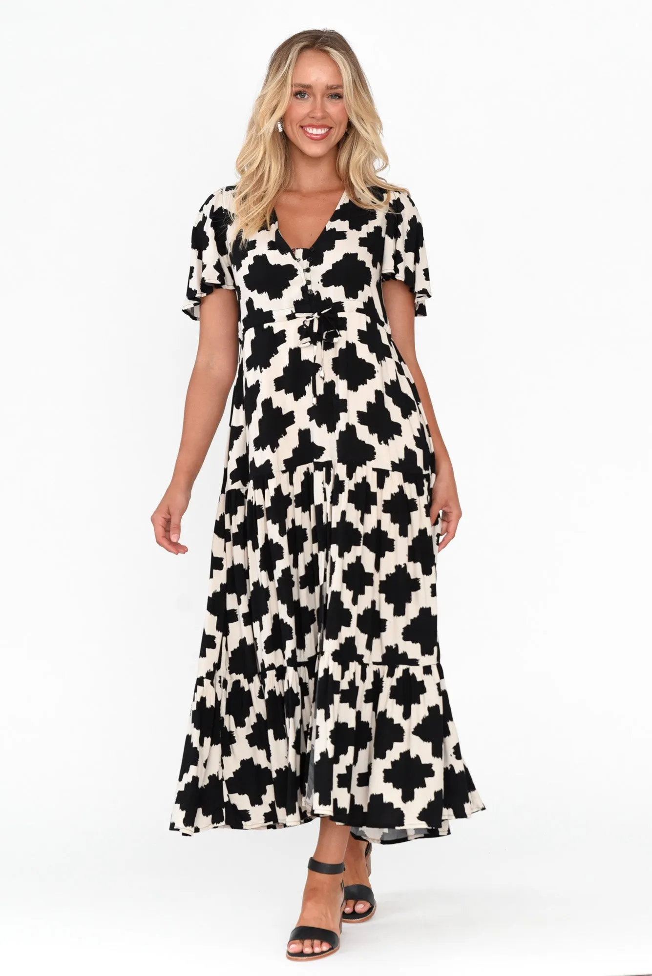 Adda Black Geo Button Tier Dress sold by Blue Bungalow product image thumbnail 2