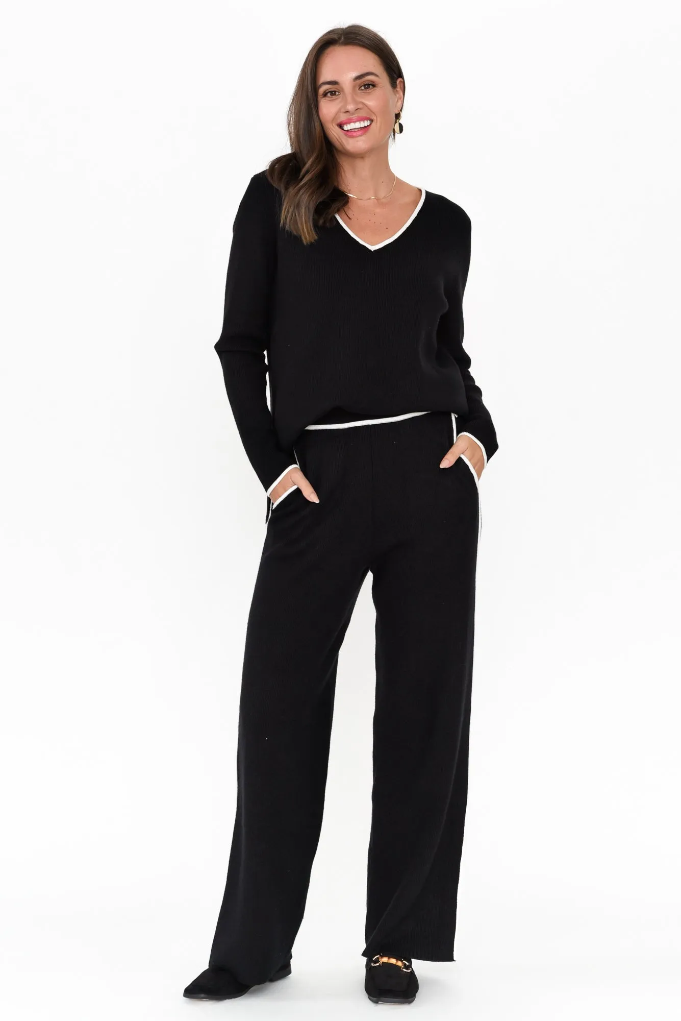 Savon Black Trim Knit Pants sold by Blue Bungalow product image thumbnail 2
