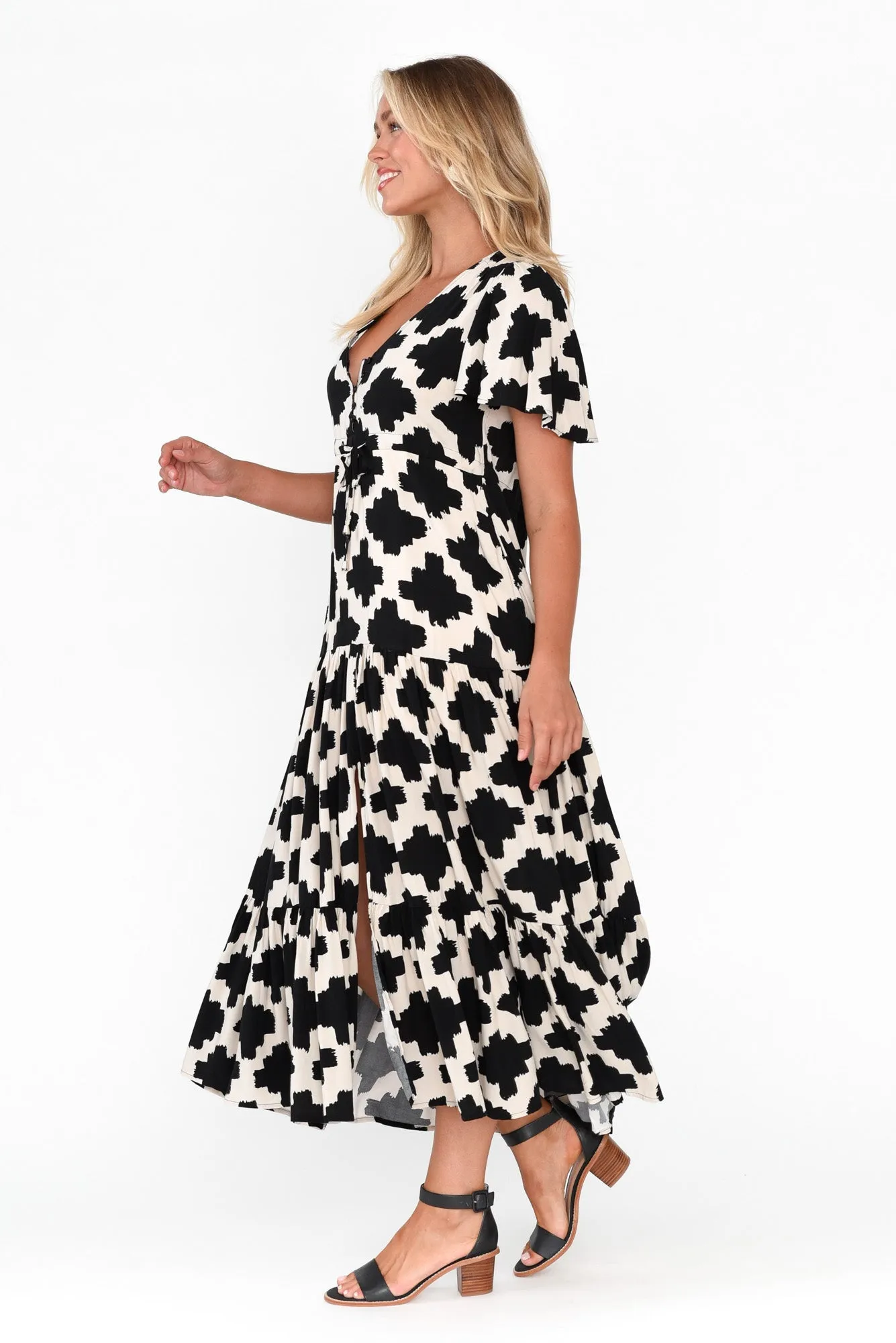 Adda Black Geo Button Tier Dress sold by Blue Bungalow product image thumbnail 3