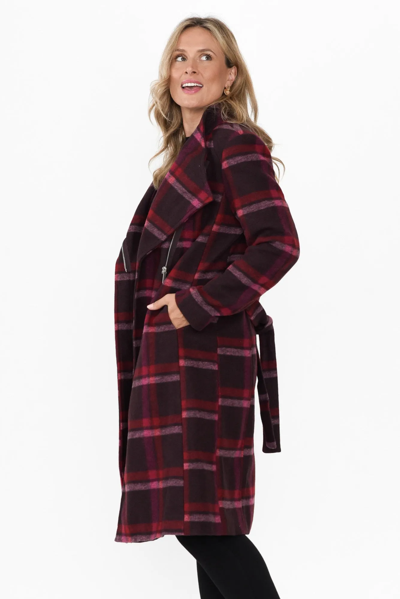 Choose You Red Check Tie Coat sold by Blue Bungalow product image thumbnail 3