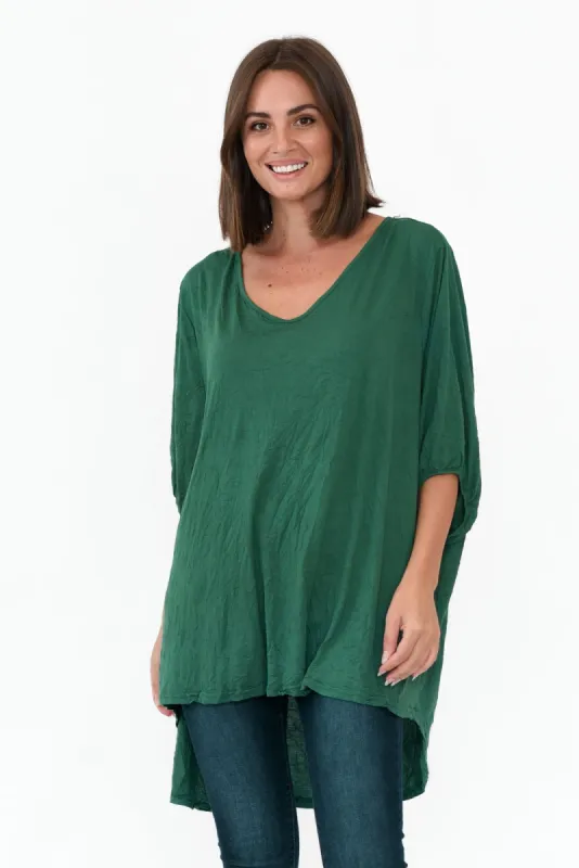 Agnes Emerald Crinkle Cotton Hi Lo Top sold by Blue Bungalow
