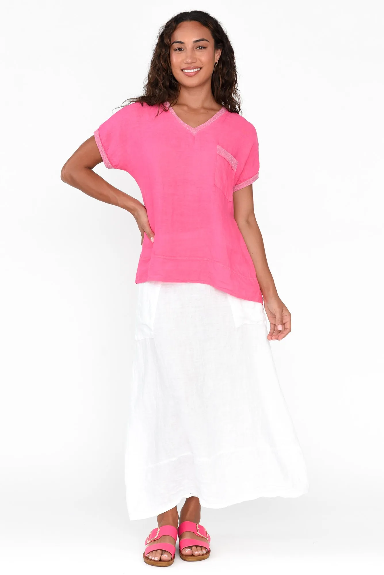 Elaria Fuchsia Linen Blend Tee sold by Blue Bungalow product image thumbnail 2