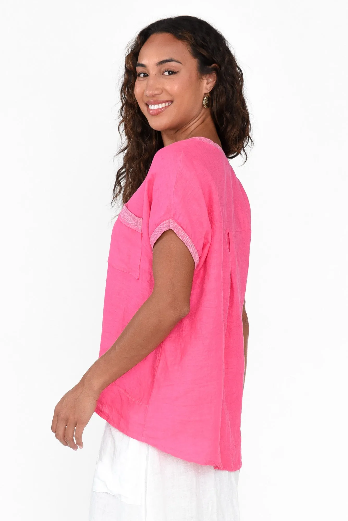 Elaria Fuchsia Linen Blend Tee sold by Blue Bungalow product image thumbnail 3