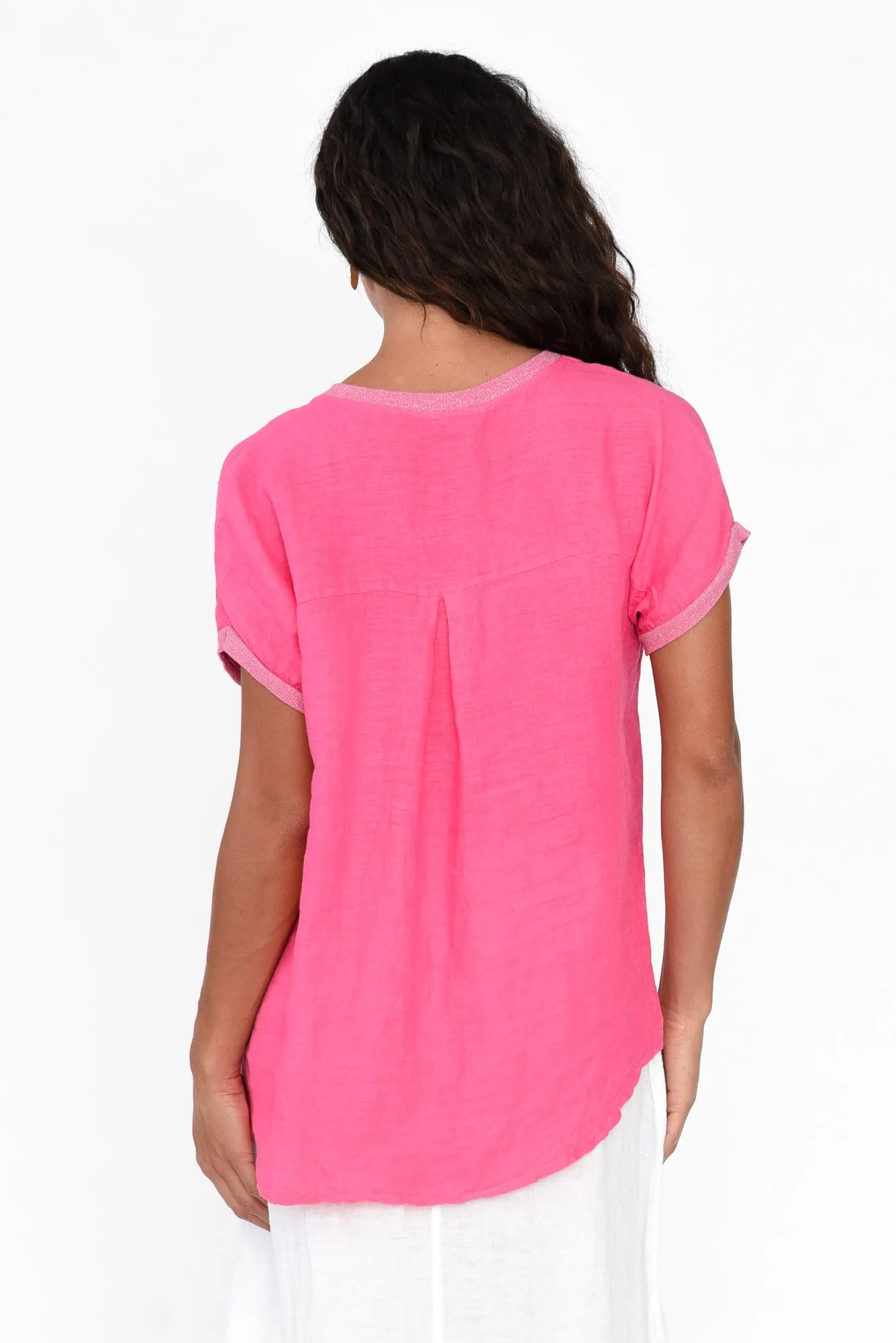 Elaria Fuchsia Linen Blend Tee sold by Blue Bungalow product image thumbnail 5