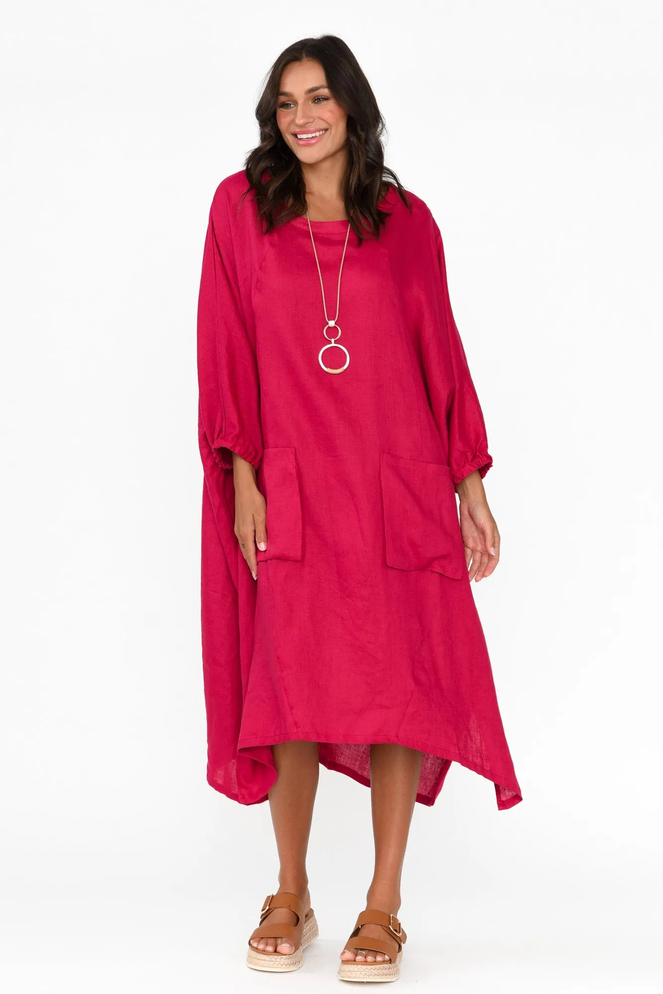 Bradshaw Red Linen Pocket Dress sold by Blue Bungalow product image thumbnail 2