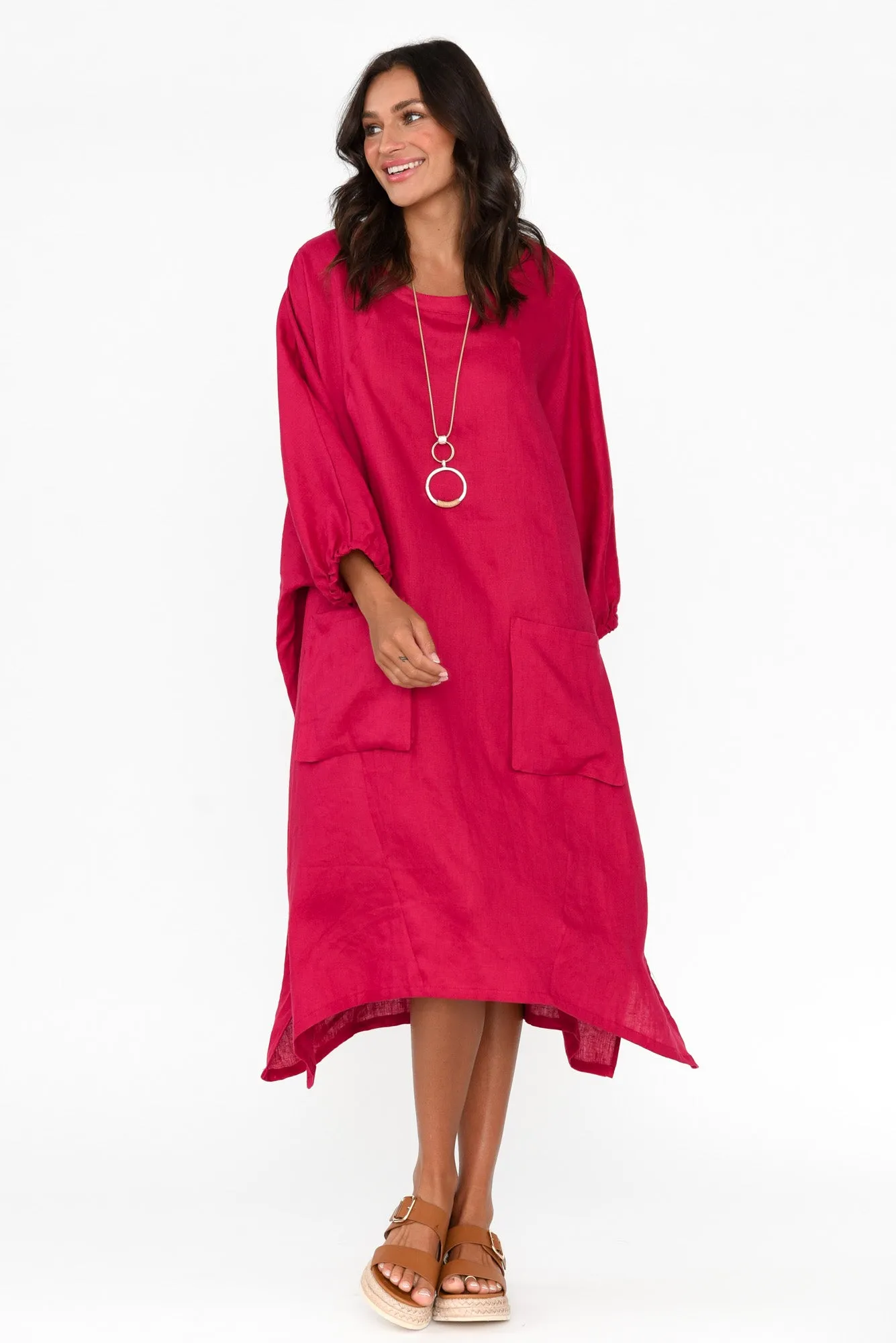 Bradshaw Red Linen Pocket Dress sold by Blue Bungalow