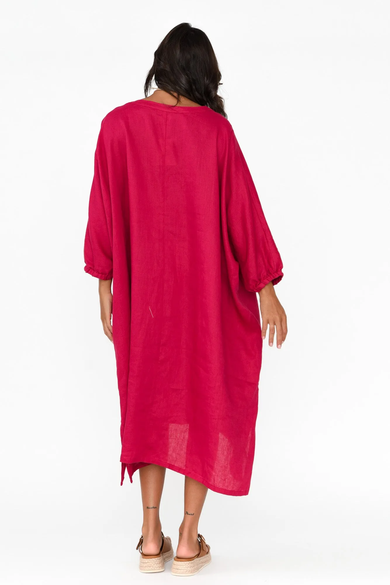 Bradshaw Red Linen Pocket Dress sold by Blue Bungalow product image thumbnail 4