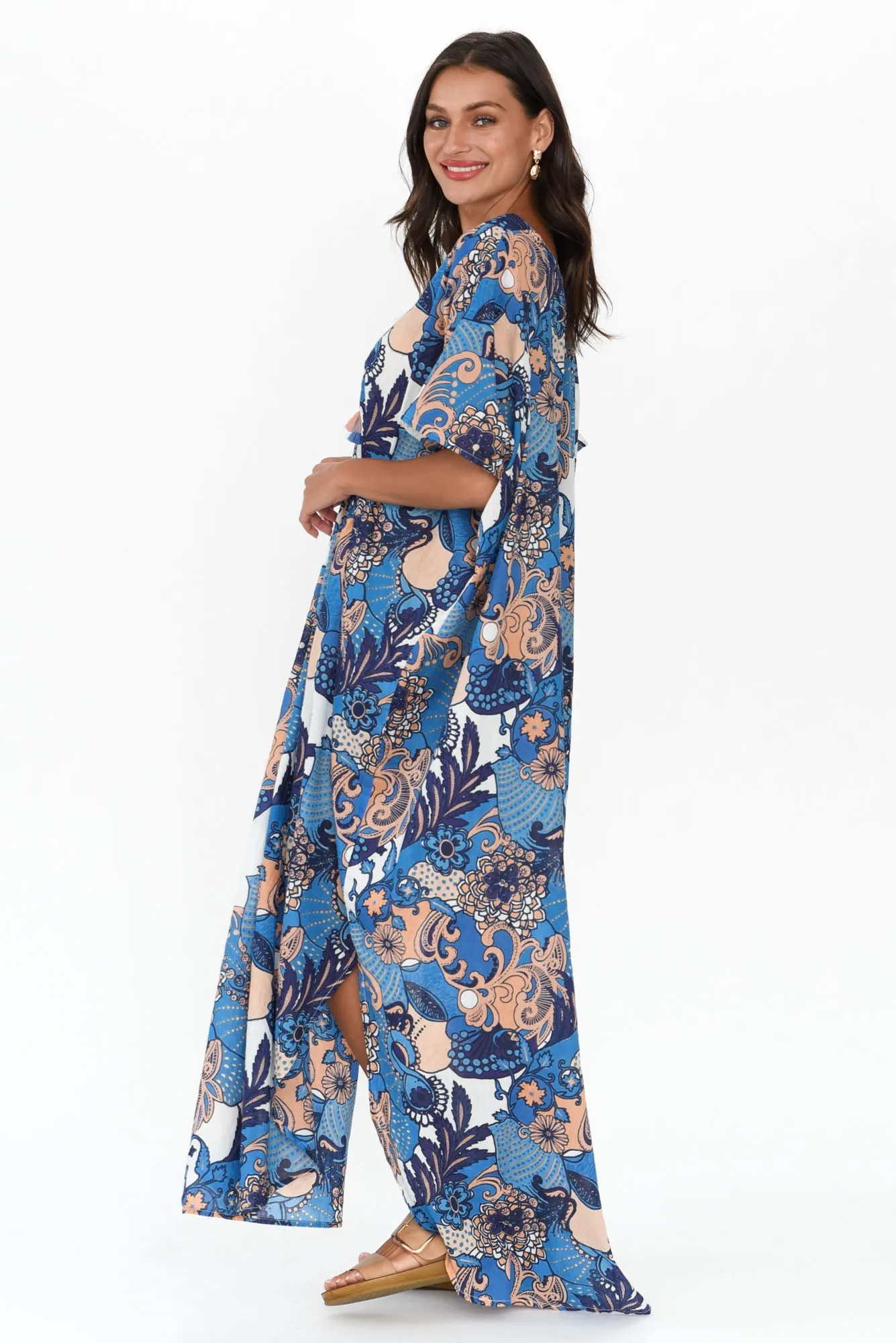 Tiwi Blue Tropical Cotton Kaftan sold by Blue Bungalow product image thumbnail 3