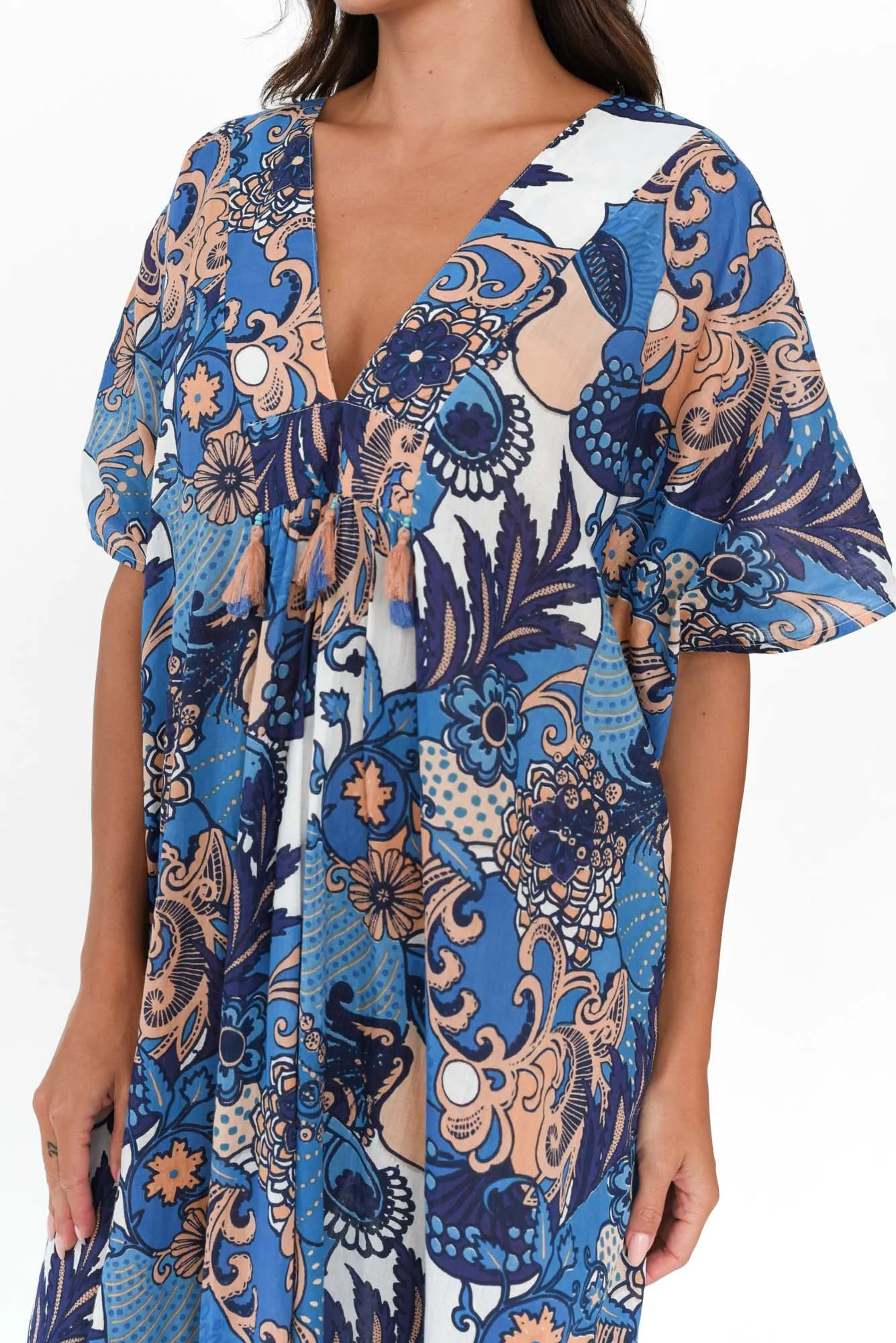 Tiwi Blue Tropical Cotton Kaftan sold by Blue Bungalow product image thumbnail 5