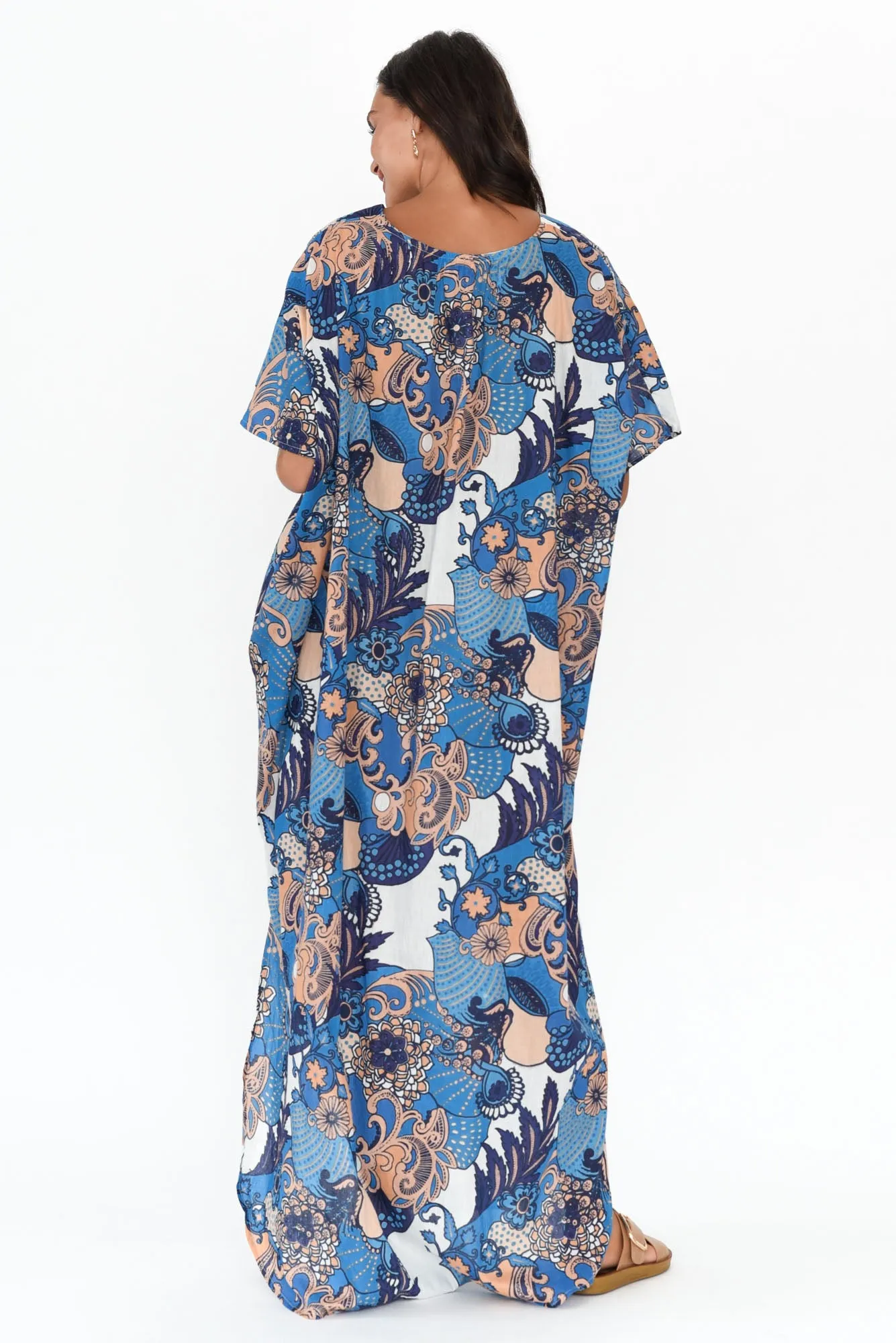 Tiwi Blue Tropical Cotton Kaftan sold by Blue Bungalow product image thumbnail 4