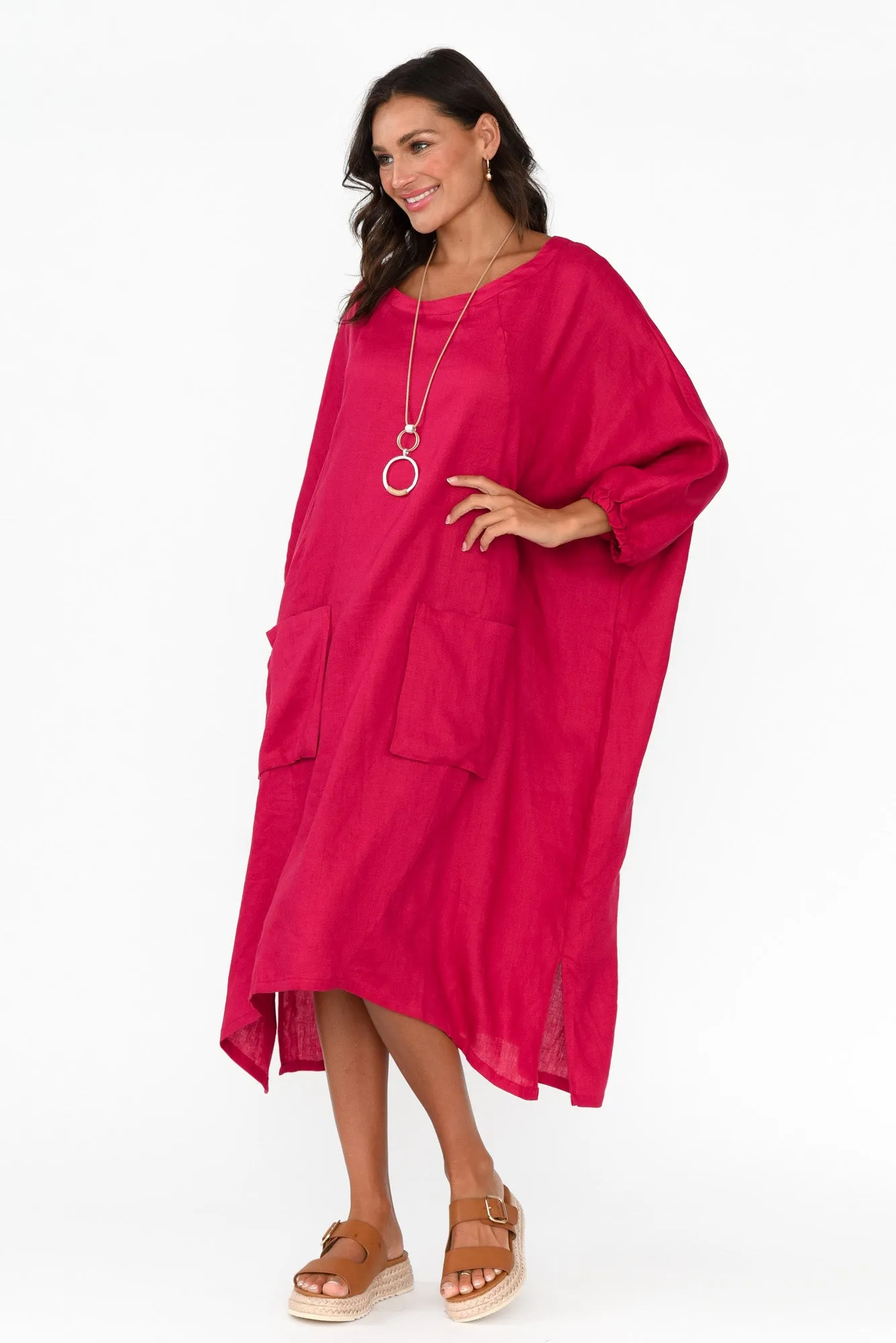 Bradshaw Red Linen Pocket Dress sold by Blue Bungalow product image thumbnail 5