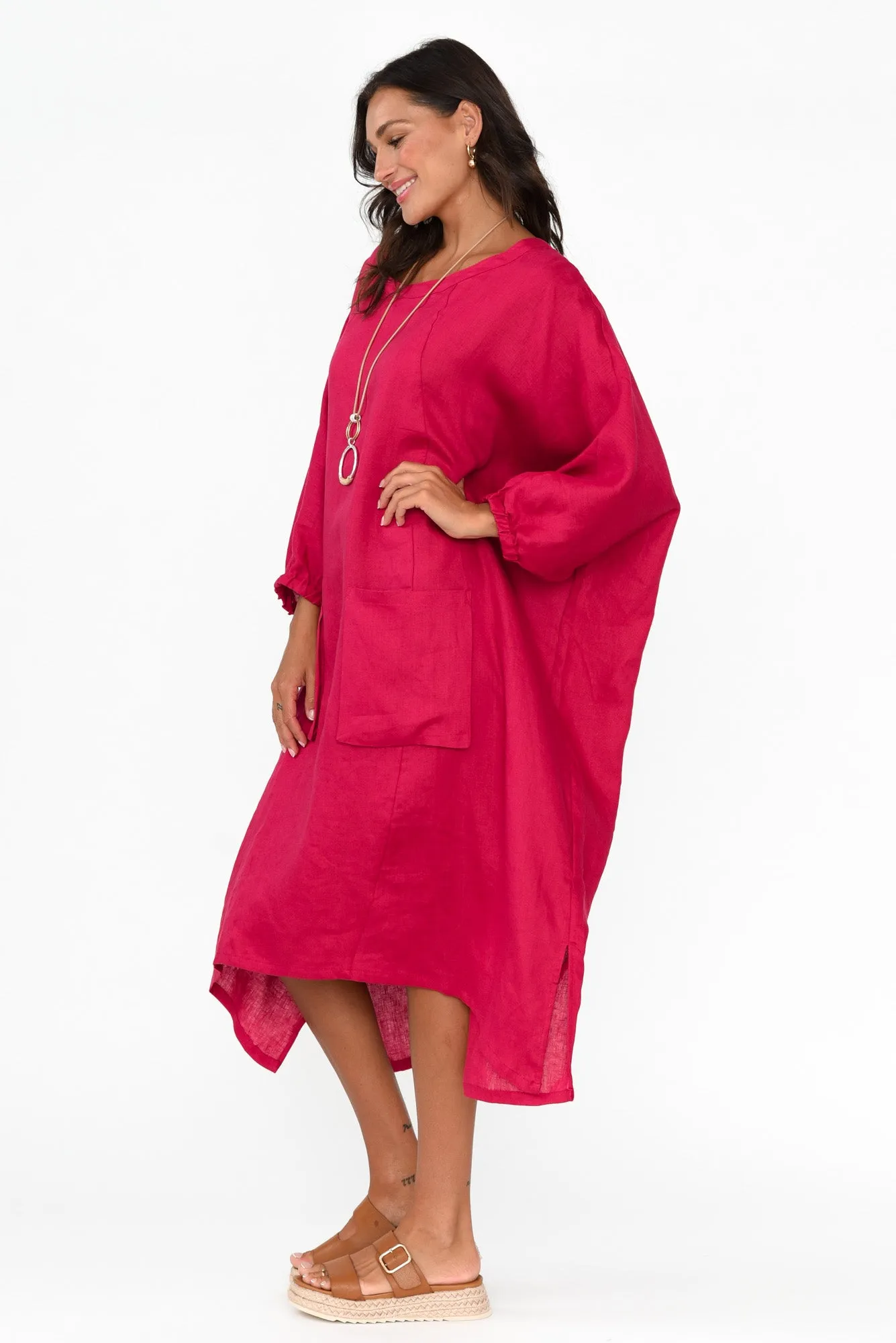 Bradshaw Red Linen Pocket Dress sold by Blue Bungalow product image thumbnail 3
