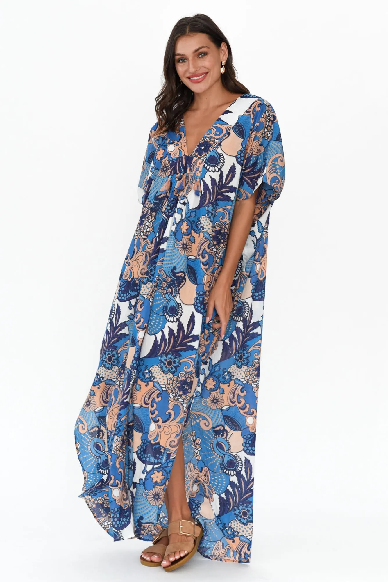 Tiwi Blue Tropical Cotton Kaftan sold by Blue Bungalow product image thumbnail 2