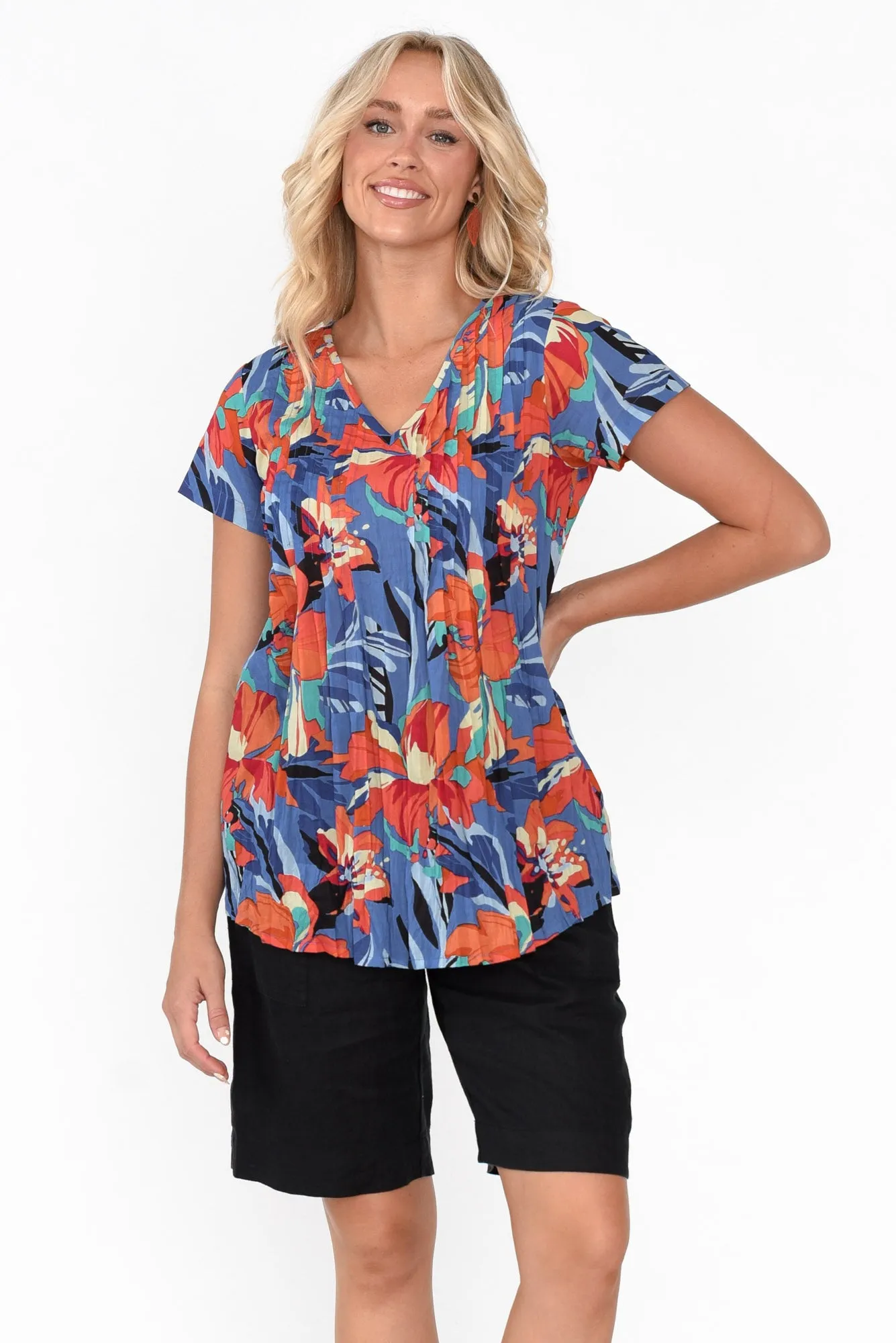 Fia Cobalt Hawaiian Crinkle Cotton Top sold by Blue Bungalow