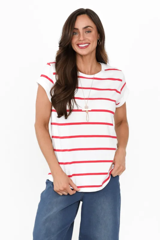 Manly Red Stripe Cotton Tee sold by Blue Bungalow