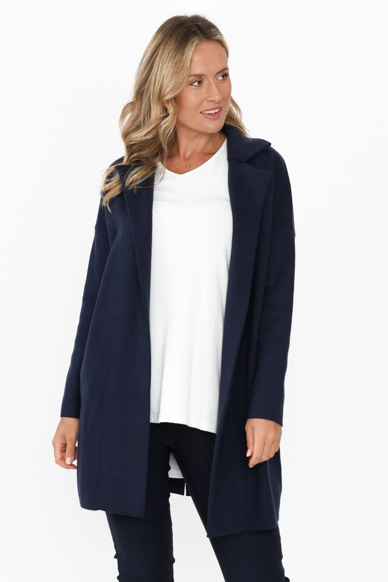 Bristol Navy Collared Coatigan sold by Blue Bungalow