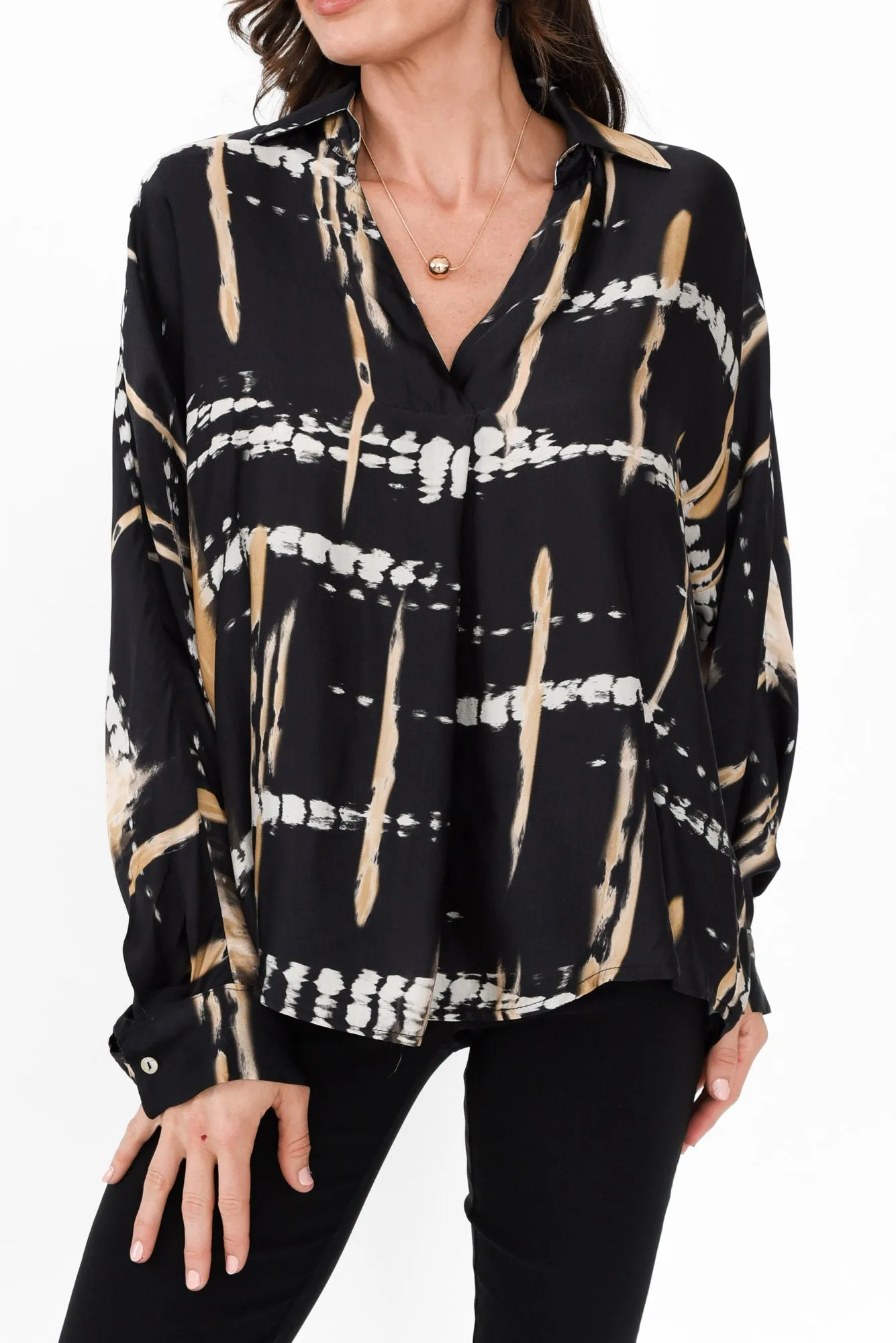 Monroe Black Abstract Silk Blend Top sold by Blue Bungalow product image thumbnail 5