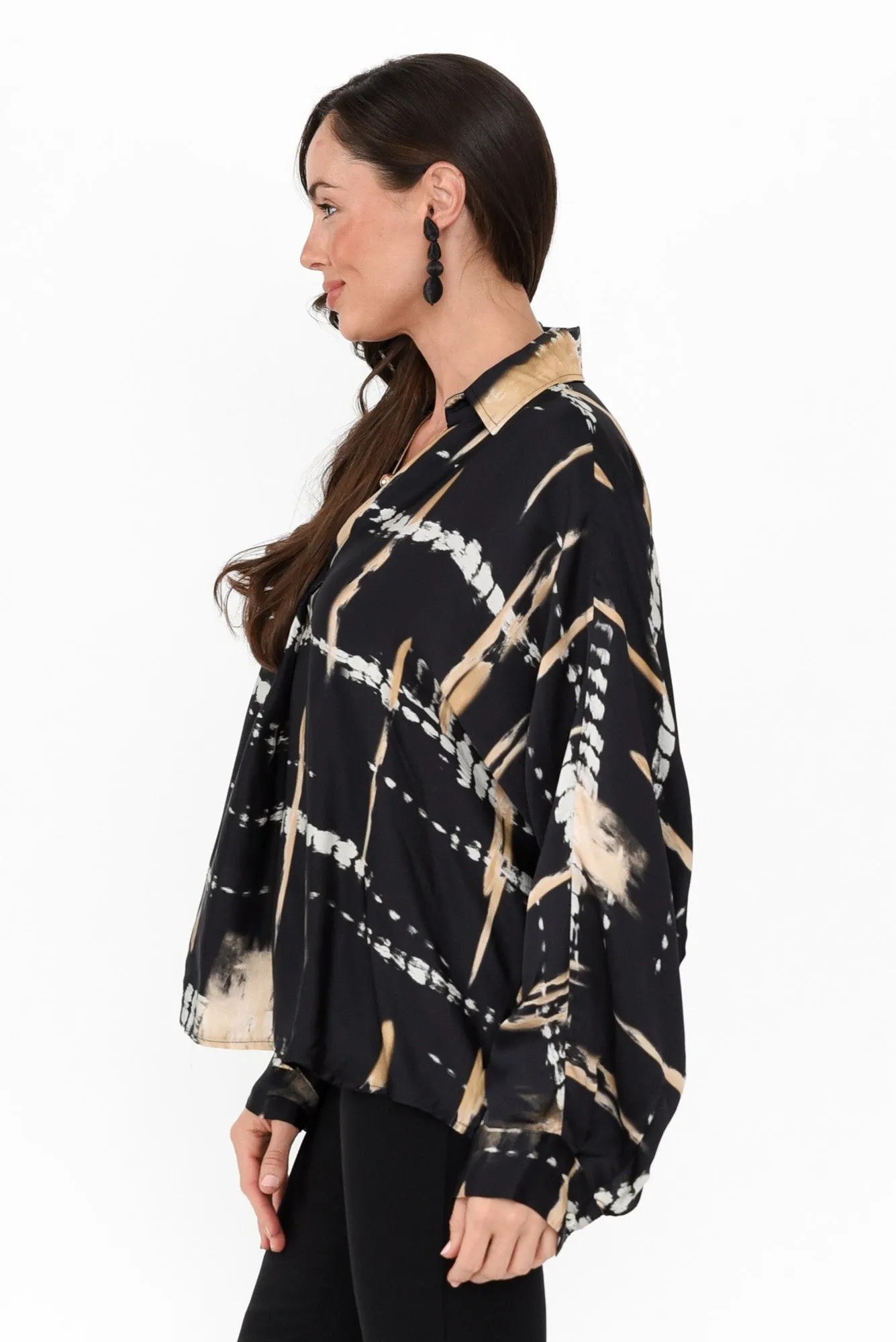 Monroe Black Abstract Silk Blend Top sold by Blue Bungalow product image thumbnail 3