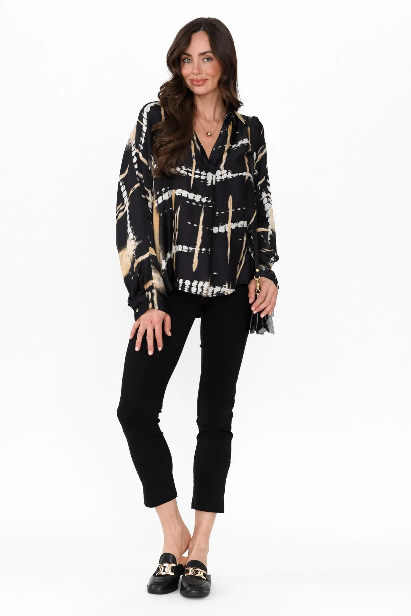 Monroe Black Abstract Silk Blend Top sold by Blue Bungalow product image thumbnail 2